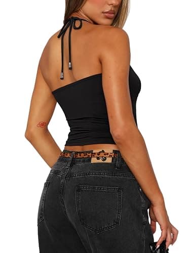 REORIA Women's Sexy Halter Backless Double Lined Tank Top Y2k Trendy Camisole Crop Tops thumbnail 2
