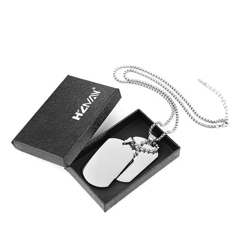 HZMAN Mens High Polishing Stainless Steel Dog Tag Pendant Necklace | 22+2 Inch Link Chain,Silver/Gold/Black,Waterproof,Hypoallergenic,Gift Box - Image 1