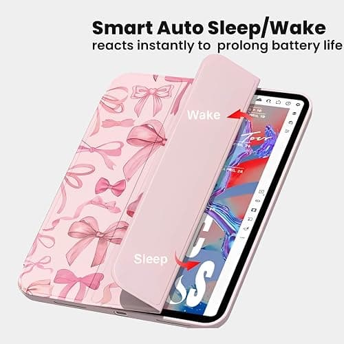KFQDC for iPad A16 11 Inch 2025 /for iPad 10th Generation 10.9 Inch 2022 Bows iPad Case with Pencil Holder-[Auto Wake/Sleep], Trifold Stand Soft TPU Protective Cover, Cute Pink Bows thumbnail 3