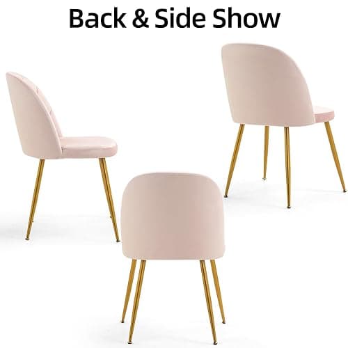 Newnno Velvet Dining Chairs Set of 4, Upholstered Mid Century Modern Dining Chairs, Armless Accent Chair with Metal Gold Legs for Living Room, Kitchen, Dining Room, Pink thumbnail 7