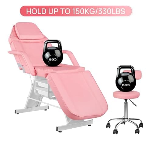 V VDLONSY Facial Chair Tattoo Chair 73inch Adjustable Massage Bed for Artist with Stool Facial Bed for Client Multipurpose Spa Chairs for Beauty Esthetician Pink thumbnail 8