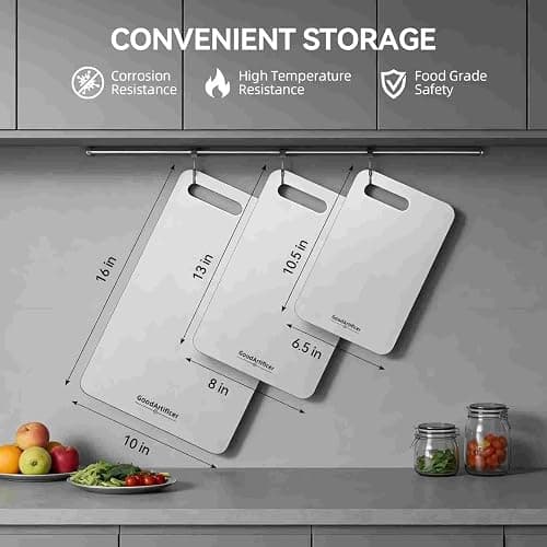 Titanium Cutting Boards Set of 3, 100% Pure Titanium Kitchen Cutting Board, Double-Sided Non-Toxic Cutting Board, Ideal for Slicing and Dicing Meats, Features Handle, Dishwasher Safe thumbnail 5