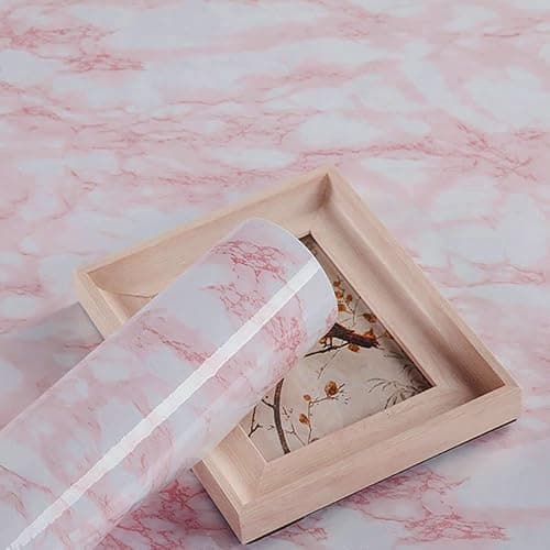 practicalWs 15.7 in × 118 in White Pink Marble Stick Paper Peel and Stick Countertops Self-Adhesive Vinyl Watertight Wallpaper Great As Cabinets Drawer Shelf Wall Crafts Wall Paper Decorations - 15.7" x 118.1" - Pink/White thumbnail 4