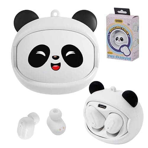 FEFURS Kids Wireless Earbuds with Rotating Chaging Case Wireless Bluetooth Earbuds for Kids, Kid Ear Buds with Mic, 88dB Safe Volume, Earphones Earpods in-Ear for Android iOS Cell Phone Laptop, Panda - Image 1