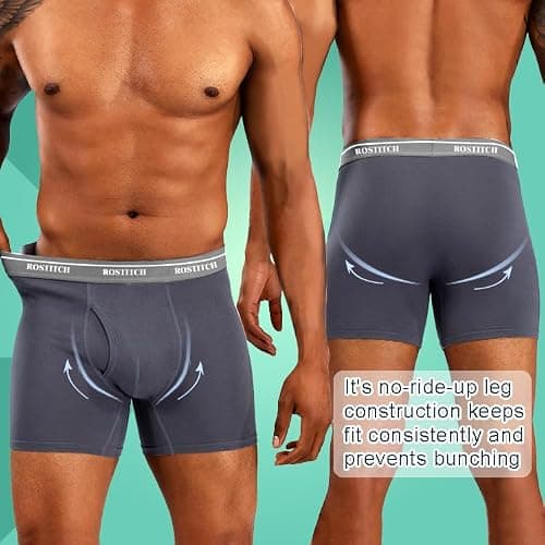 ROSTITCH Men's Boxer Briefs, Soft and Breathable Upgrade cotton men‘s underwear with Fly, Super elasticity mens underwear thumbnail 6