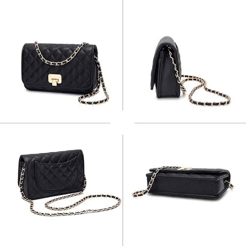 HAKSIM Women Black Quilted Purse Lattice Clutch Small Crossbody Shoulder Bag with Chain Strap Leather thumbnail 4