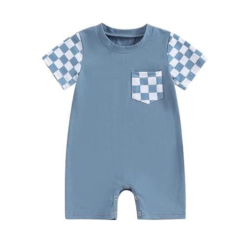Karuedoo Newborn Baby Boy Girl Clothes Checkered Plaid Romper Jumpsuit Short Sleeve One-Piece Bodysuit Infant Summer Outfit - Image 1