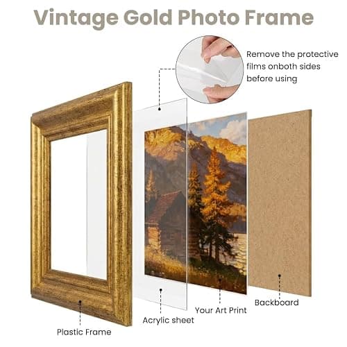 4x4 Picture Frame Set of 2, Vintage Gold Plastic Retro Farmhouse Style with Acrylic Front for Wall and Tabletop Display, Rustic Photo Gallery Decor for Home Office Desk Shelf Housewarming Wedding Gift thumbnail 5