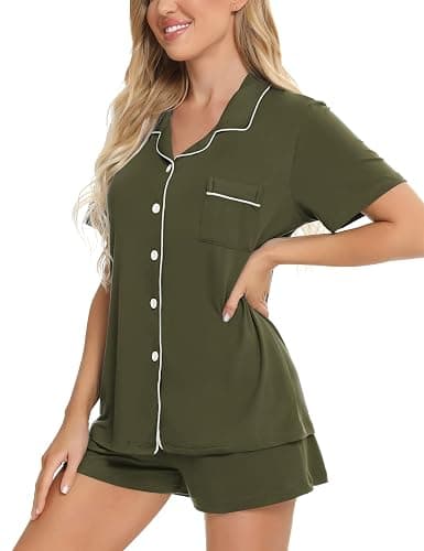 SWOMOG Womens Pajamas Set Button Down Soft Short Sleeve Sleepwear Loungewear 2 Pcs Pjs Shorts Set XS-XXL thumbnail 2
