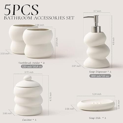 Bathroom Accessory Set 5PCS, Ceramic Bathroom Accessories Set, Irregular Shape Small Bathroom Sets Accessories Complete, Home Apartment Minimalist Decor Vanity Countertop, Beige, ANTIS'S HOME thumbnail 3