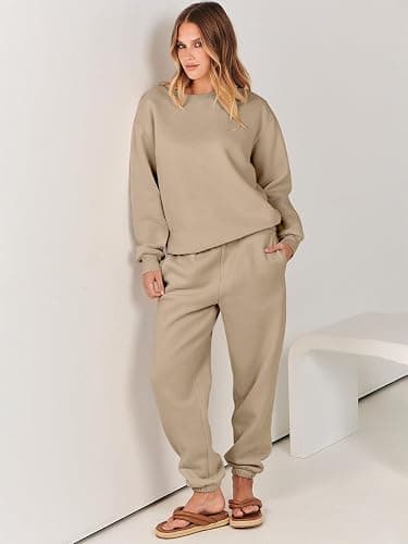 ANRABESS Women's Two Piece Outfits Sweatsuit Lounge Set Long Sleeve Crewneck Sweatshirt Jogger Pants Tracksuit 2025 Fall Sets thumbnail 9
