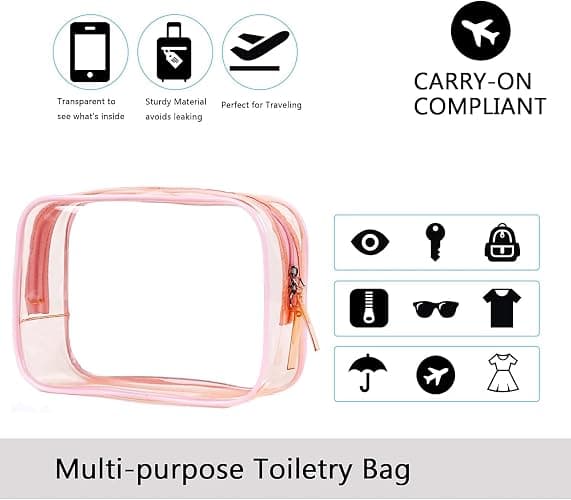 Buminee Clear Pouch Small, 6.6"x2.3"x4.7" Size TSA Approved Toiletry Bag, Travel Bags for Toiletries, Cosmetic Bag for Women and Men - 1 Pack Pink thumbnail 4