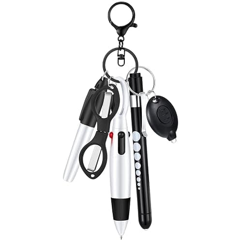 MotiMind 6 Pcs Nurse Pen Set Rn Badge Accessories Essentials, Black | Nurse Marker Pen, Retractable Ballpoint Pen, Keychain Clip, Foldable Scissors, LED Flashlight, Nurse Accessories - Image 1