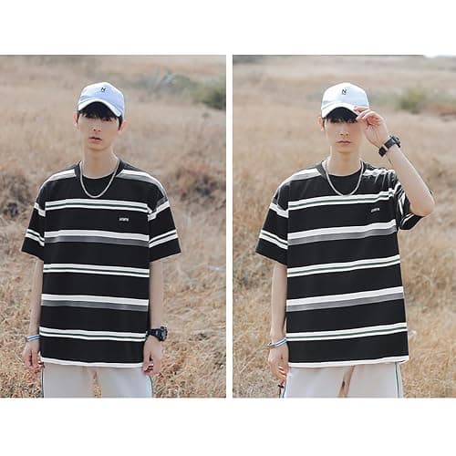 INFENU Gothic Casual Loose Oversized T-Shirt Harajuku Street Trend Men and Women Wearing Printed Stripes for Couples thumbnail 3