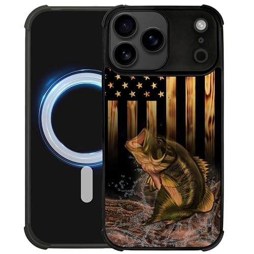 DJSOK Case for iPhone 17 Pro Max,Compatible with MagSafe,Anti-Scratch Shockproof Case,Wood American Flag Fish - Image 1