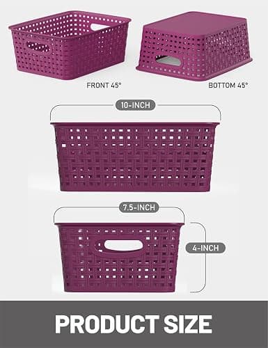 WYT 6-Pack Plastic Small Shelf Storage Weave Baskets Organizing for Cabinets and Pantries, Deep Purple thumbnail 2