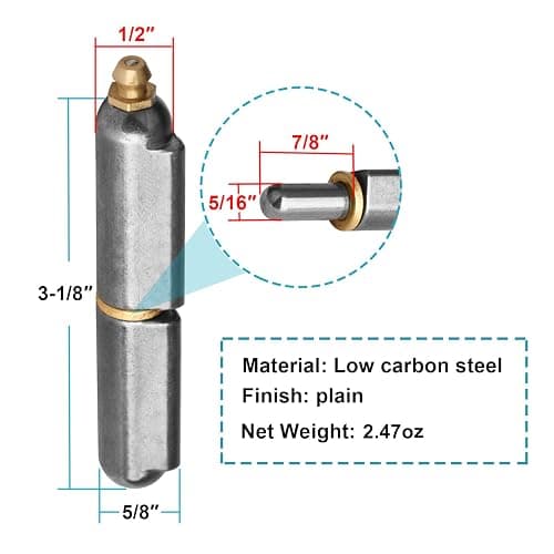 MOUNTAIN_ARK 10 Pack 3-1/8" Weld On Bullet Hinges with Grease Zerk, Weldable Hinge for Gate, BBQ Smoker, Steel thumbnail 2