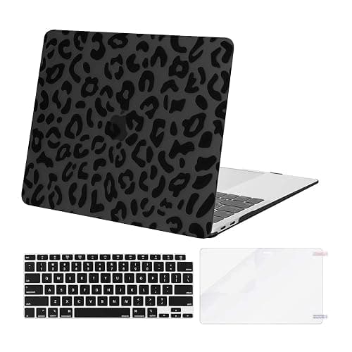 MOSISO Compatible with MacBook Air 13 inch Case 2021 2020 2019 2018 Release A2337 M1 A2179 A1932 Retina Display, Plastic Leopard Grain Hard Shell Case&Keyboard Cover&Screen Protector, Black - Image 1