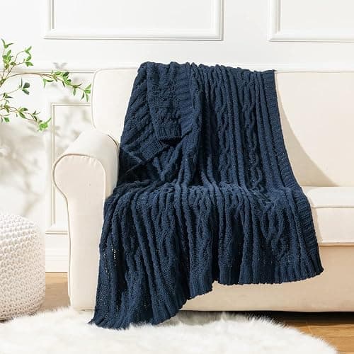Battilo Navy BlueThrow Blanket for Couch, 51"x67", Chenille Knit Throw Blanket, Super Soft Warm Blanket, Decorative Christmas Textured Throw Blanket for Bed,Living Room thumbnail 10