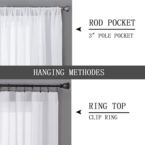 Tollpiz Short Sheer Curtains Linen Textured Bedroom Curtain Sheers Light Filtering Rod Pocket Voile Curtains for Living Room, 54 x 45 inches Long, White, Set of 2 Panels thumbnail 5