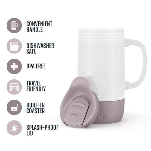 Ello Jane 18oz Ceramic Travel Mug with Handle, Splash-Resistant Slider Lid and Built-in Coaster, Perfect for Coffee and Tea, BPA Free, Dishwasher Safe, Gift for Him Her Birthday, Mauvewood thumbnail 4