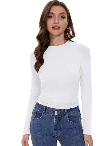 Womens Long Sleeve Shirts Basic Tees Y2k Slim Fit T Shirt Crew Neck Trendy Crop Top Casual Trendy 2026 thumbnail 3