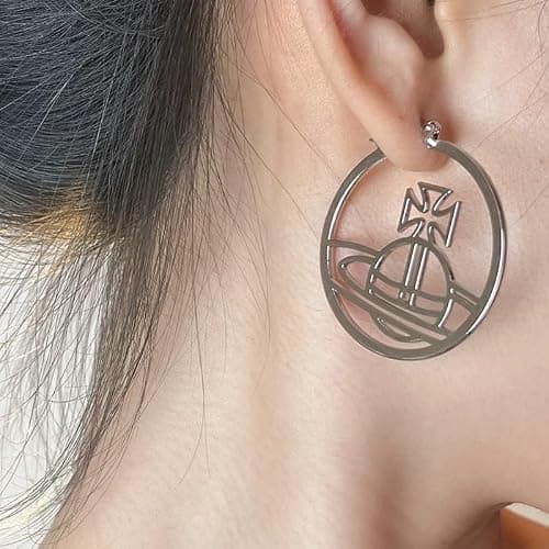 Black Hollow Earrings of Saturn for Women Saturn Earrings for Women - Saturn Ear Studs, Punk Style Earrings thumbnail 6