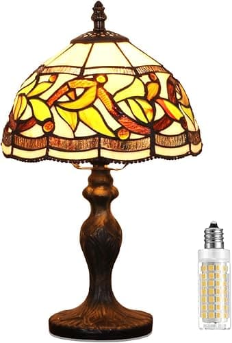 MIAOKE Stained Glass Table Lamp,Stained Glass Crystal Bead Style Table Light, Handmade Desk Bedside Night Light, Antique Art Craft Gifts Lover Living Room Bedroom Bookcase (Lace Baroque) - Image 1