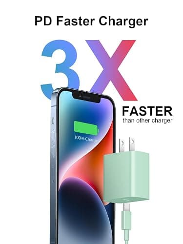 iPhone 14 13 12 Fast Charger 20W PD USB C Wall Charger with 6FT Fast Charging Cable for iPhone 14/14 Pro/14 Pro Max/14 Plus/13/12/11/Pro/Pro Max/Mini/Xs Max/X, iPad - Green thumbnail 2