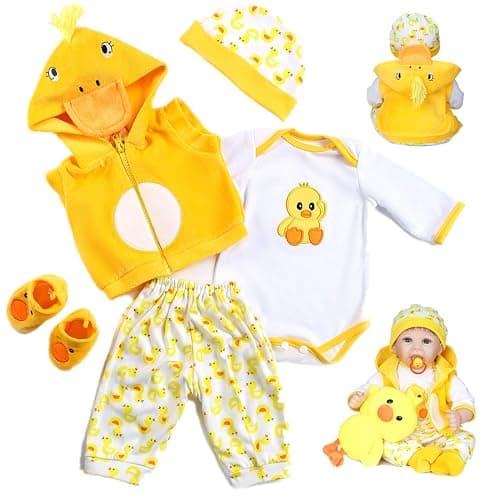 Reborn Baby Dolls Clothes 22 inch Outfit Accessories Yellow Duck 5pcs Set for 20-22 Inch Reborn Doll Newborn Girl&Boy - Image 1