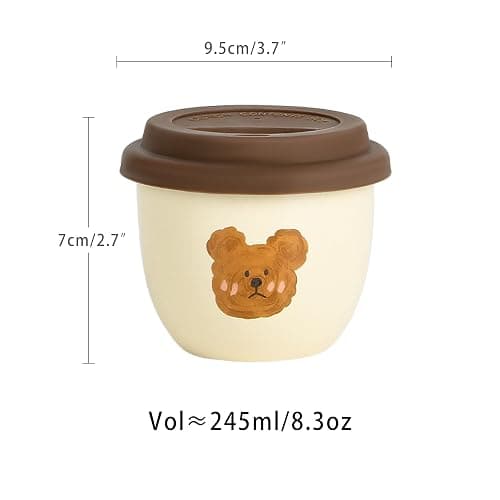 Jiantaoxi Cute Bear Mug with Lid, Cute Coffee and Tea Mug，Gift for Friend Women Men，Beige, 8 oz thumbnail 3