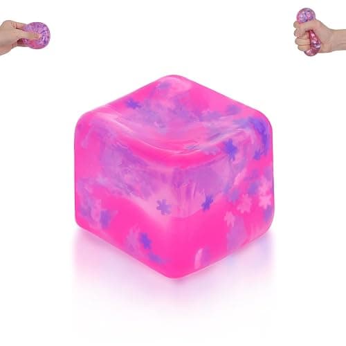 Snowflake Squeeze Toy Ice Cube, 5cm/1.97in Soft Squishy Cube for Kids Ages 3+ & Adults, Sensory Fidget Toy with Floating Snowflake Sequins, Desk Toy, Travel Toy & Party Favor(Pink) - Image 1
