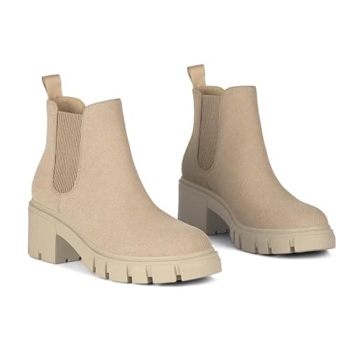 Athlefit Women's Chelsea Boots Fashion Lug Sole Chunky Heel Slip on Elastic Ankle Booties thumbnail 5