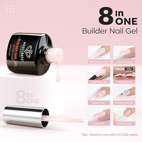 modelones Builder Nail Gel, 8-in-One Cover Nude Builder, LED Lamp Cured Thickening Apex Building Strengthener Extension Rubber Color Base Gel Polish Glue in a Bottle for Home DIY Salon Girls thumbnail 2