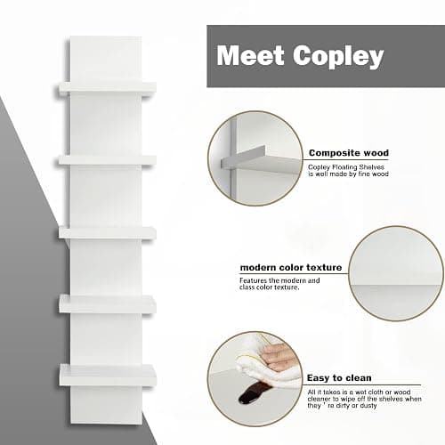 Homaterial 5 Tier Wall Shelf Unit,White Vertical Floating Shelf-Narrow Decorative Wall Mount Modern Wall Decor Shelves for Bedrooms, Living Rooms 5.5" thumbnail 2