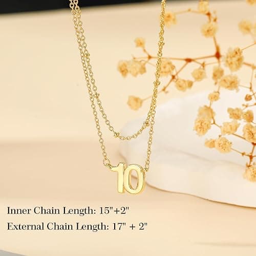 ESPVO Number Necklace for Women, 14K Gold Plated Layered Chain Number Pendant Jewelry Gifts for Sister Mom Girlfriend Daughter thumbnail 3