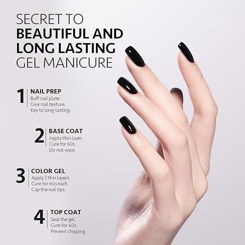 GAOY Black Gel Nail Polish, 16ml Color 1001 Soak Off UV Light Cure Gel Polish for Nail Art DIY Manicure at Home thumbnail 5