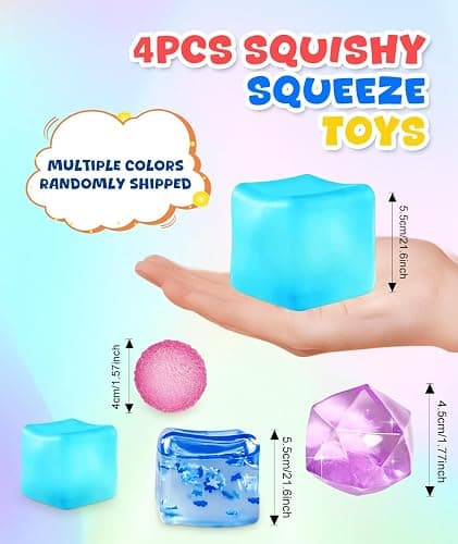 4Pcs Large Ice Cube Squishy and Diamond Stress Balls Toys Set for Kids Adults, Square Slow Rise Sugar Sensory Fidget Toy for Autism ADHD Boys Girls Classroom Office and Trip Stress Relief Squeeze Cube thumbnail 2