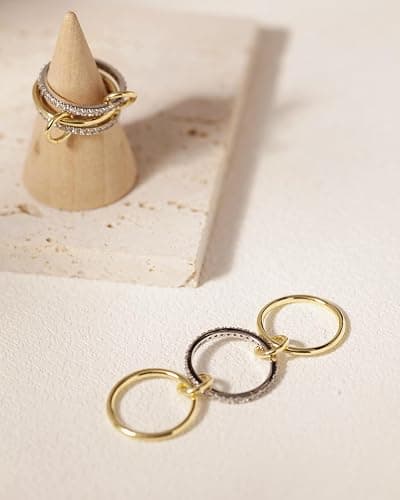 TLY Stackable Gold Rings for Women 18K Gold Plated Interlocking Ring Stack Set Gold Silver Mixed Metal Statement Rings Waterproof Dainty Cubic Zirconia CZ Fashion Connected Band Thumb Ring Size 4-11 Jewelry Gift for Women thumbnail 5