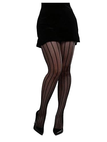 RoseSeek Women's Gothic Punk Striped Tights Hollow Out Sheer Fishnet Stockings Leggings - Image 1