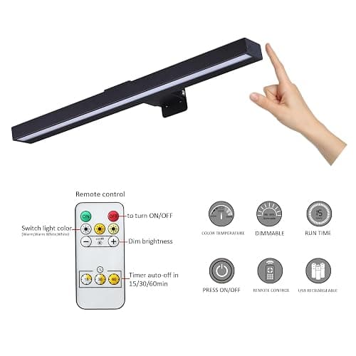 MIOBLUE LED Picture Lights with Remote, 16in Metal Battery Operated Picture Light,Rechargeable Display Lamp,Dimmable Dartboard Light with Timer for Frame Wall Portrait Art, 2Pack thumbnail 3
