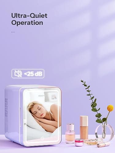 Skincare Fridge, Mini Fridge with Dimmable LED Morror, Makeup Fridge for Bedroom, Car, Office & Dorm, Cooler & Warmer, Portable Small Refrigerator for Cosmetics, Skin Care and Food (Purple, 4L/6Can) thumbnail 5