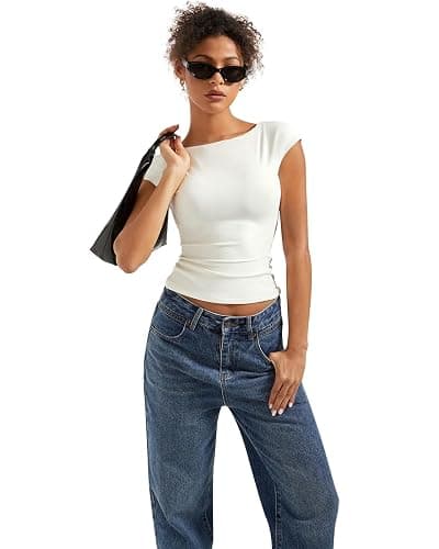 SUUKSESS Women Backless Sexy Going Out Tops Double Lined Open Back Y2k Basic Tee Shirts thumbnail 4
