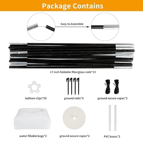 RUBFAC Balloon Arch Kit, 8ft Tall & 9ft Wide Adjustable Balloon Arch Frame Stand with 2 PVC Bases,2 Water Fillable Bags, 50pcs Balloon Clips for Wedding Party Baby Shower Supplies Christmas Decoration thumbnail 3