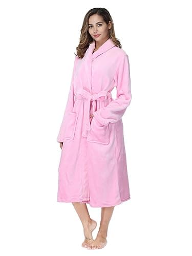 RONGTAI Womens Bathrobe Ladies Fleece Plush Warm Long Robes thumbnail 2