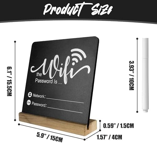Fosinz WiFi Password Sign Wooden WiFi Sign Wireless Network Sign Table Chalkboard for Restaurant Supermarket Office Home Bar Coffee (6.1" HX5.9 W Black2) thumbnail 3