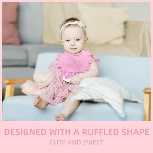 duludulu Baby Muslin Bibs, Bandana Drool Bib for Girls, Adjustable 100% Cotton Soft Baby Bibs for Drooling and Teething Organic Solid Colors Lap-Shoulder thumbnail 5