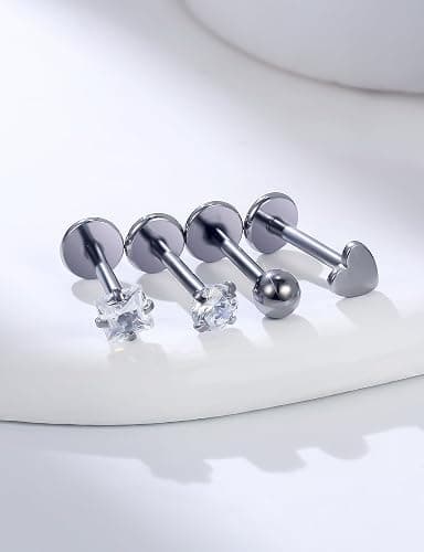 Lsnevsie 20G 18G 16G 14K Gold Filled Threadless Flat Back Earrings Studs Surgical Stainless Steel Opal CZ Nose Rings Studs Tragus Helix Conch Cartilage Earrings Hoops Piercing Jewelry For Women Men thumbnail 4