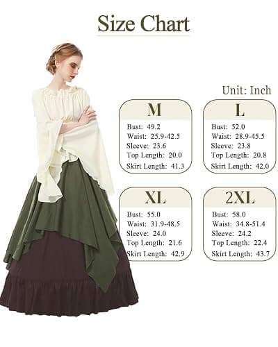 NSPSTT Renaissance Costume Women 2 Piece Medieval Dress Set Bell Sleeve Layered Peasant Outfit for Ren Faire thumbnail 6