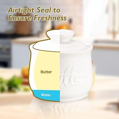 Beurrier Français, Beurrier à Eau en Céramique avec Couvercle et Couteau, Refroidi à l'eau, Pot à Beurre avec Ligne d'Eau pour Beurre Frais à Tartiner thumbnail 5